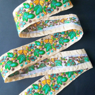 Beige Fabric Trim, Floral Embroidery in Red And Beige / Green And Yellow, Approx. 45mm- 210119L39/40
